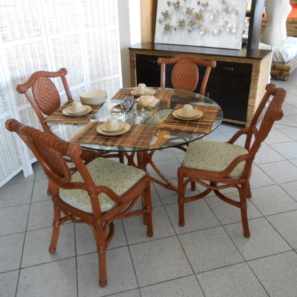 Tavolo e sedie rattan 56GR - Giunco Casa arredamento e mobili in bambù,  giunco e rattan